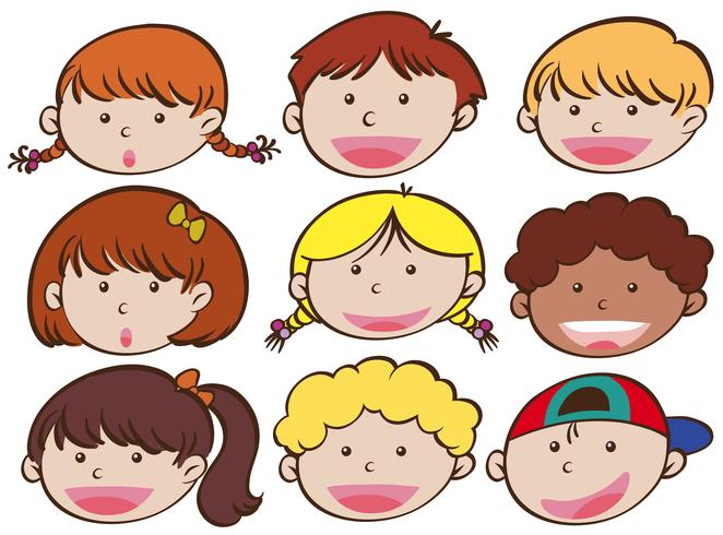 Expresión facial de niños y niñas vector