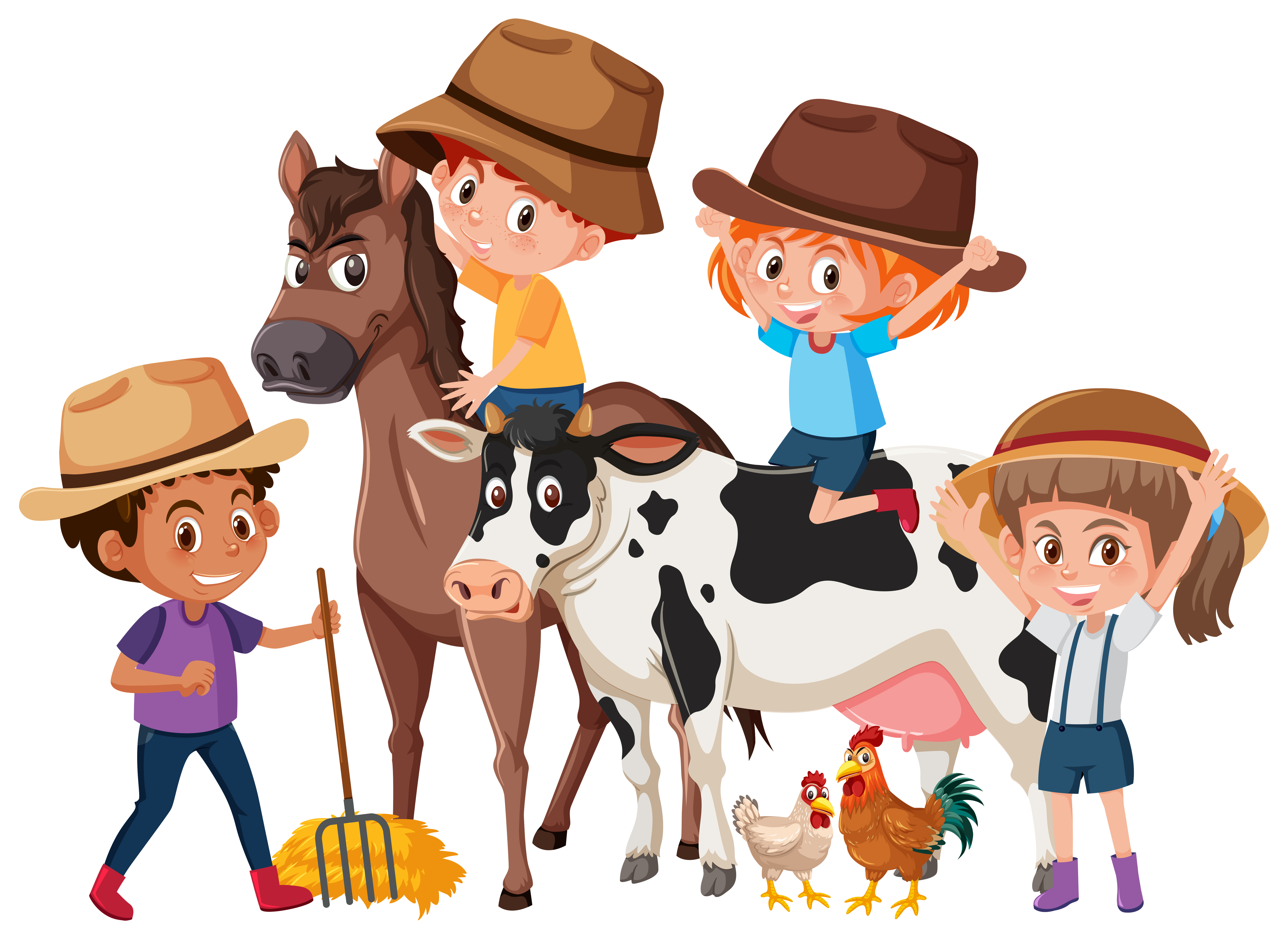 Children with farm animals 594959 Vector Art at Vecteezy