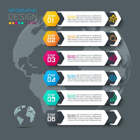 Seis etiquetas con infografías de iconos de negocios. vector