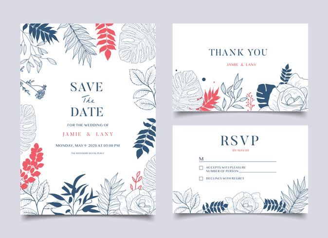 Invitación floral del fondo del marco de la boda tropical vector