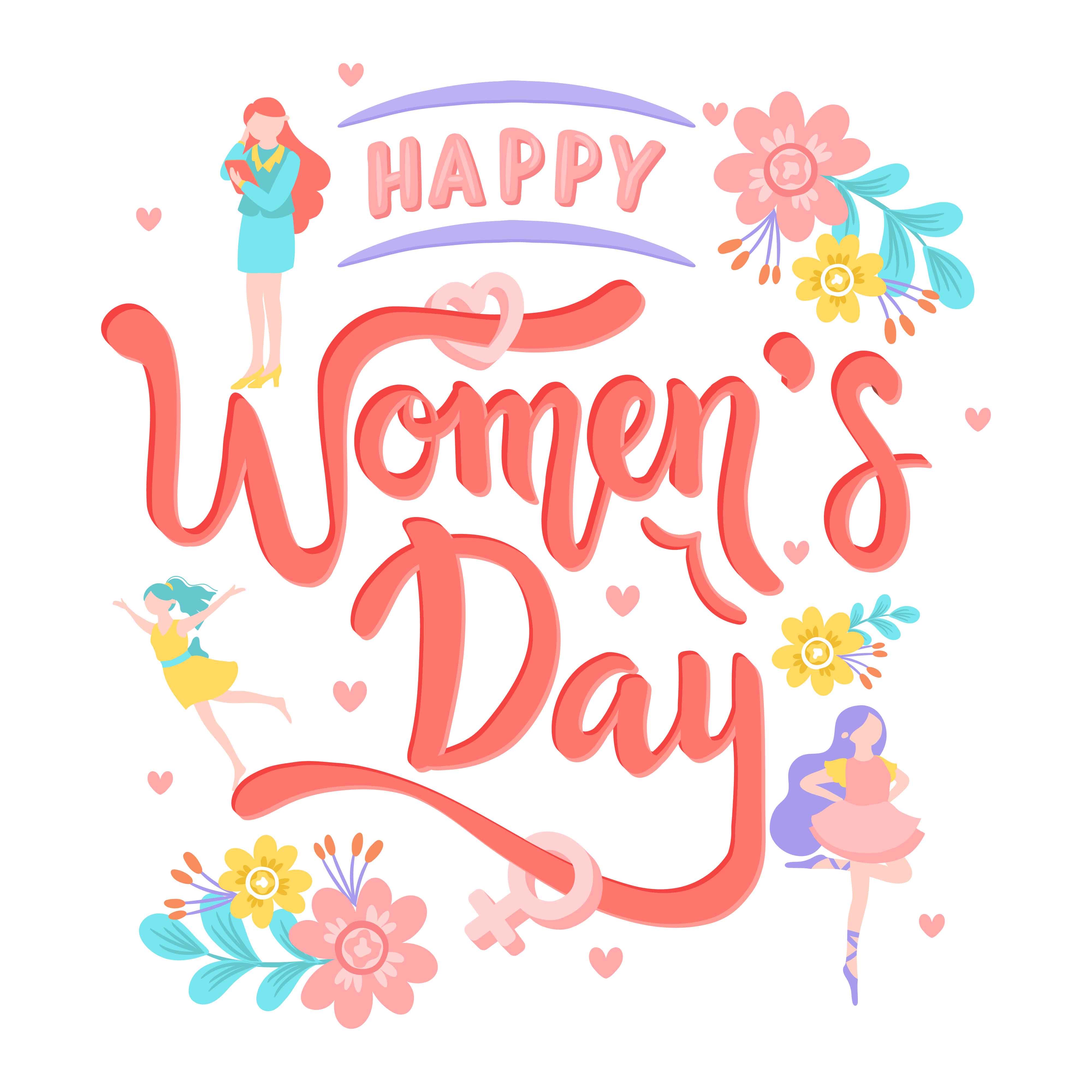 International Women's Day Text Calligraphy with Flower . Women Icon