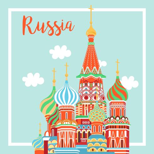 Moscow City Emblem St. Basil's Cathedral on Clear Sky - Vector Illustration 