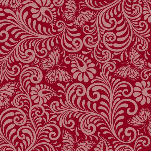 Seamless Floral Pattern on red background vector