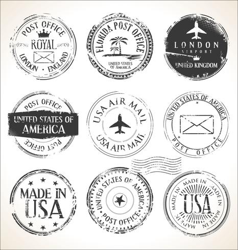 Set of postal stamps on white background mail post office air mail vector