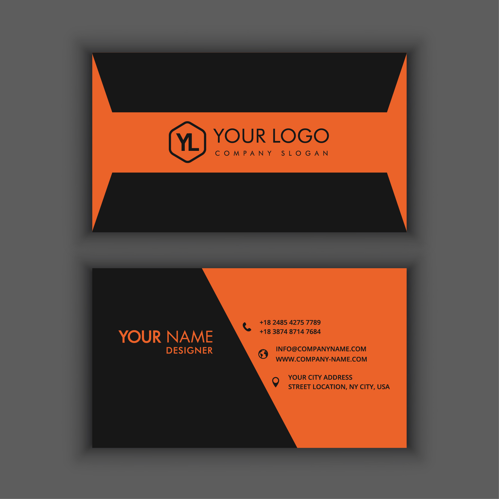 Free Elegant Orange and Black Business Card Template – GraphicsFamily