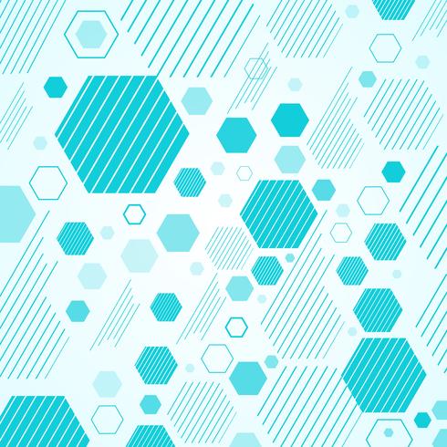 Abstract mechanical scheme blue geometric hexagons and lines pattern. vector