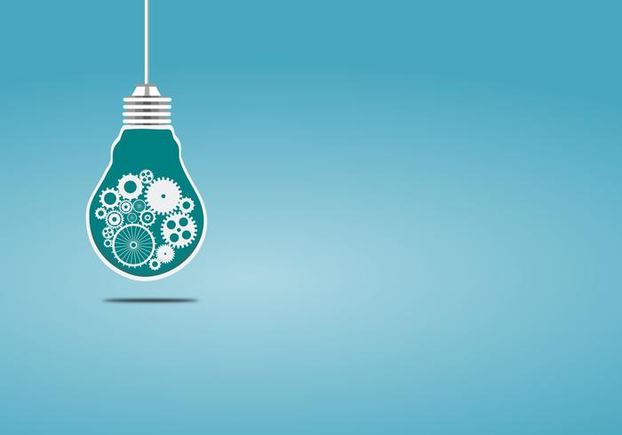 Concept bulb with Cogs and gears an idea vector illustration on blue background.