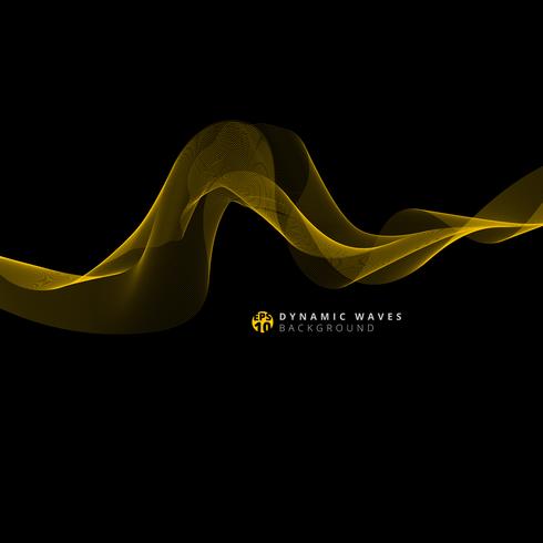Abstract background dynamic yellow lines waves and particles with copy space. vector