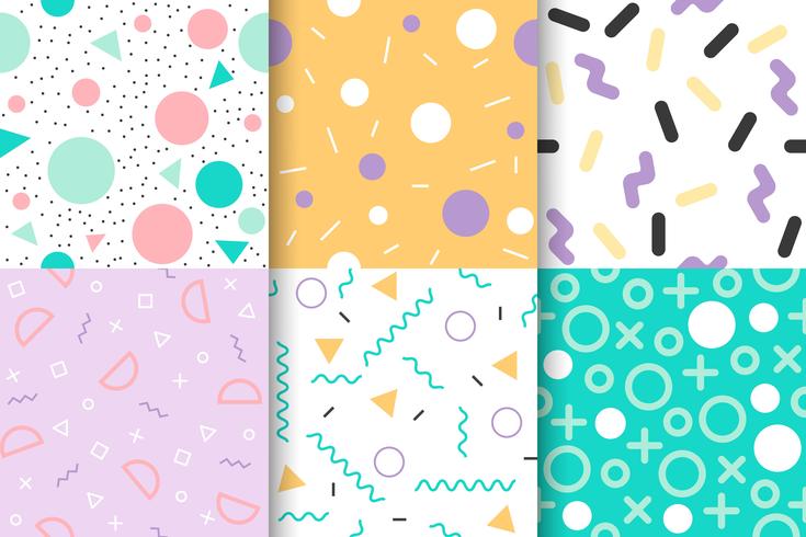 Set of Memphis seamless pattern with Geometric element vector