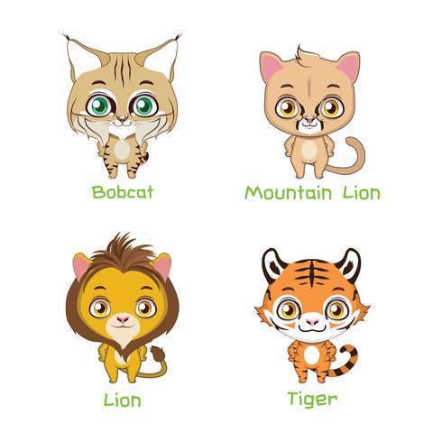 Conjunto de grandes especies de gatos salvajes vector