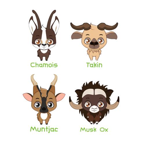 Set of various herbivores with horns vector