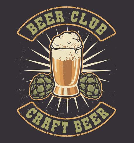 Vector illustration of a glass of beer and hop cones. 