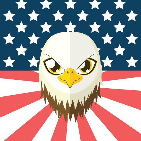 Águila en estilo plano con bandera USA en el fondo. vector