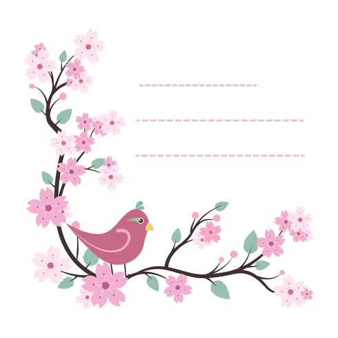 Lovely notepad template with bird and flower design vector