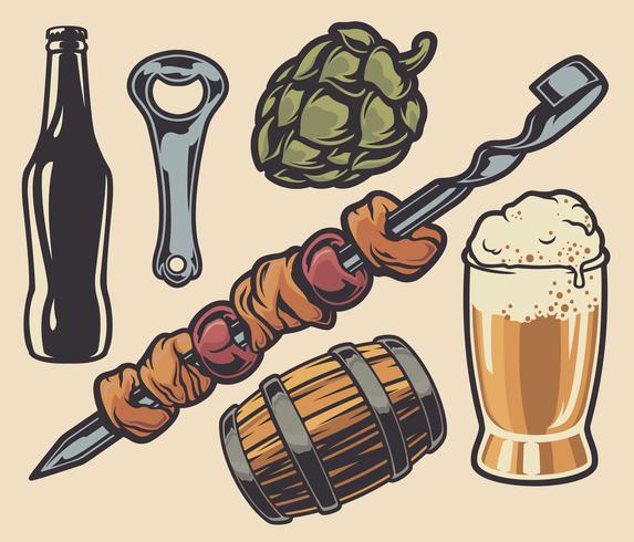 Set of elements on the theme of barbecue and beer vector