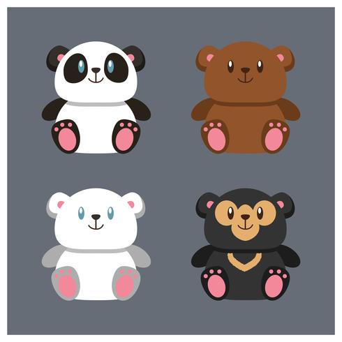 Set of four cute little chubby teddy bear plushies vector