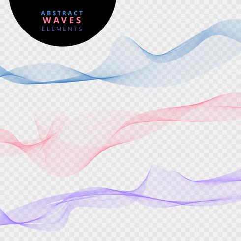 Set of abstract lines waves on transparent background. vector