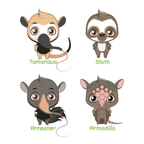 Conjunto de animales pertenecientes a la familia xenarthra. vector