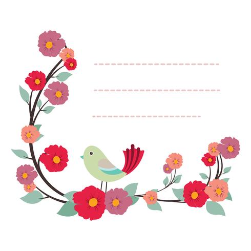 Lovely notepad template with bird and flower design vector
