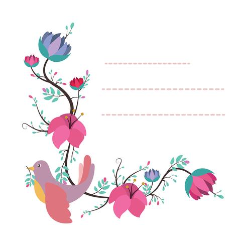 Lovely notepad template with bird and flower design vector