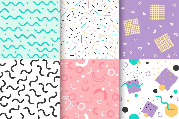 Set of Memphis seamless pattern with Geometric element vector