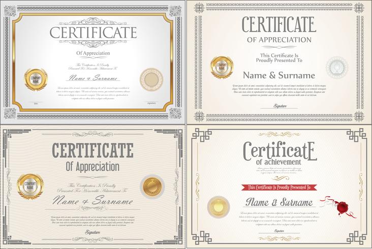 Set of Achievement certificate design with seals vector