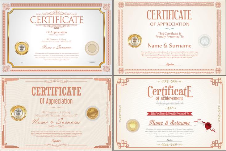 Set of Achievement certificate design with seals vector