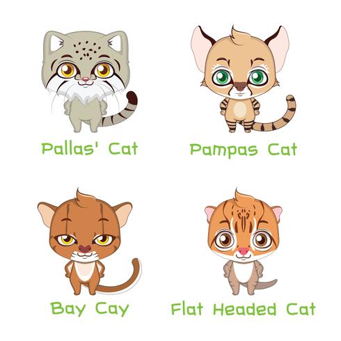 Collection of various wild cat species vector