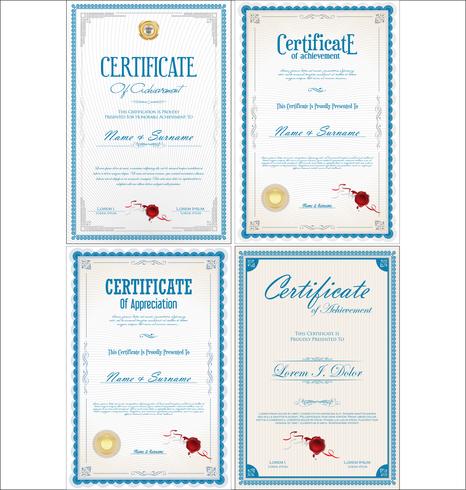 Conjunto de diseño de certificado de logro con sellos. vector