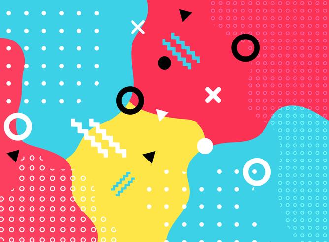 Abstract geometric form with line and dots pattern trendy memphis style on colorful background. vector