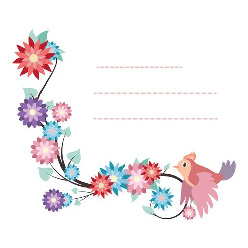 Lovely notepad template with bird and flower design vector