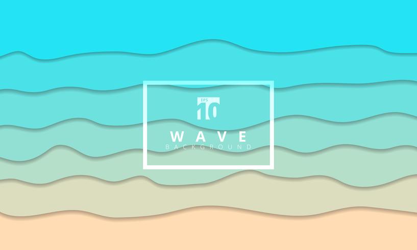 Abstract summer wave blue seacoast background paper cut style. vector