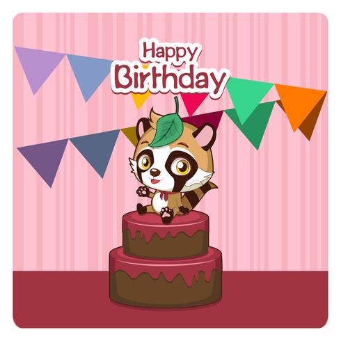 Linda felicitación de cumpleaños con un perro raccon vector