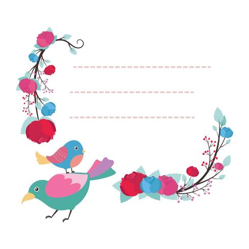 Lovely notepad template with bird and flower design vector