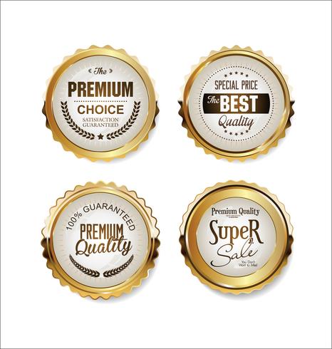 Insignias y etiquetas de oro premium de lujo vector