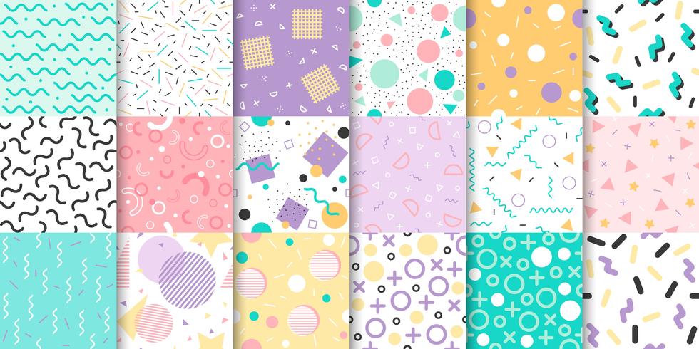 Set of Memphis seamless pattern with Geometric element vector