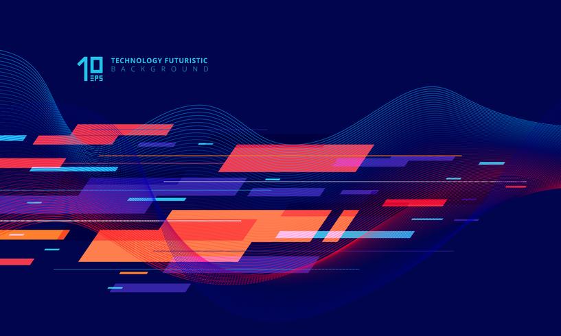 Abstract technology geometric and twist lines colorful on dark blue background. vector