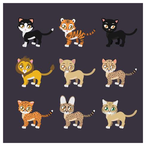 Collection of nine feline species vector