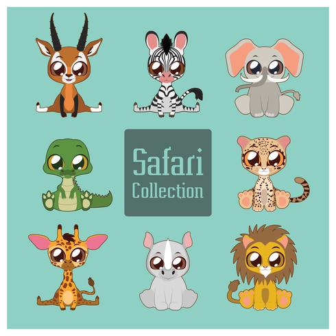 Collection of cute safari animals vector