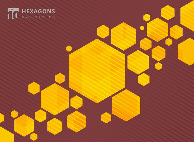 Abstract geometric hexagons yellow background with brown striped lines. vector