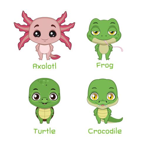 Set of reptiles and amphibians vector