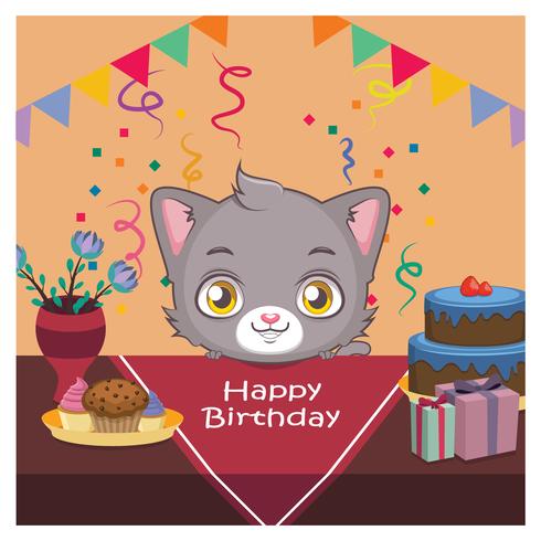 Birthday greeting with cute cat vector