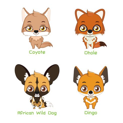 Set of wild canine species vector