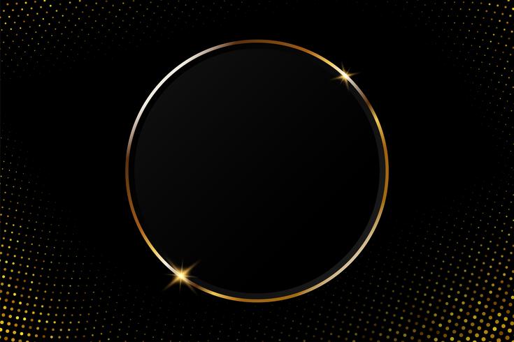 Abstract Golden circular frame with sparkling light on a modern black background vector