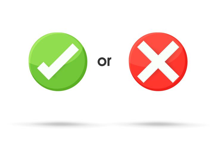 True and false symbols accept rejected for evaluation. Vector Simple and modern style.