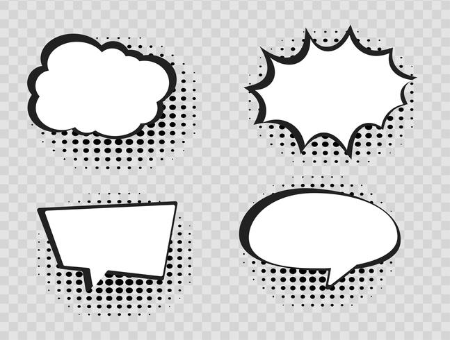 Comic speech bubbles on halftone transparent background. vector