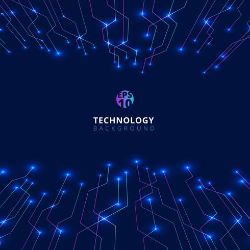 Abstract technology lines with lighting glow futuristic perspective on dark blue background. vector