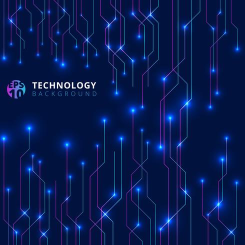 Abstract technology lines with lighting glow futuristic on dark blue background. vector