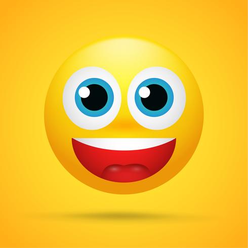 Happy cartoon emoticons Was excited, surprised on a bright yellow background vector