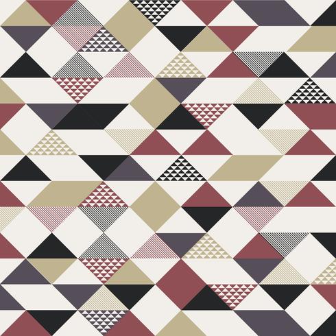 Abstract retro style triangles pattern with lines diagonally gold, black, red color on white background. vector